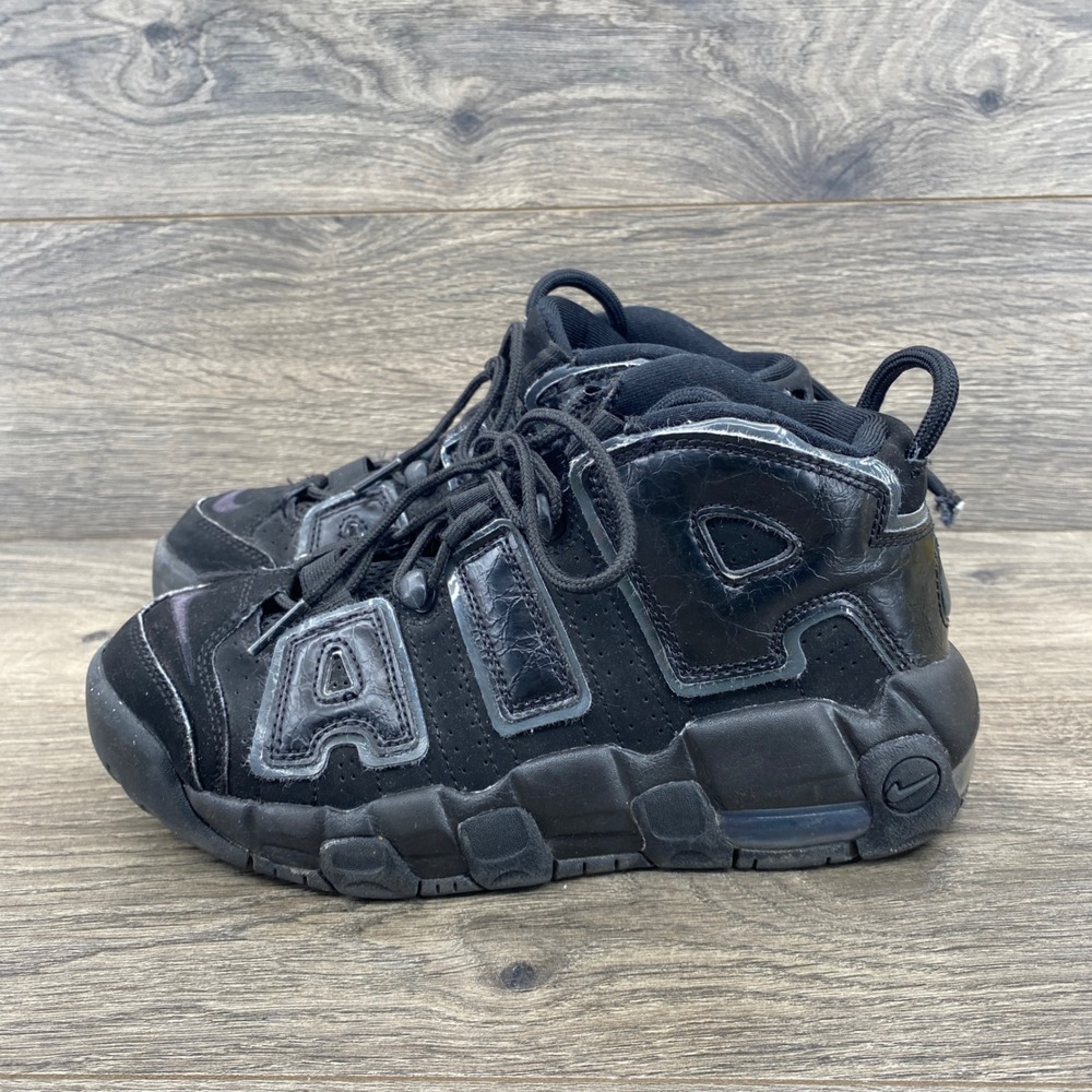 Nike Air More Uptempo Kids Size 4Y Black FV2264-001 Patent Leather Sneakers